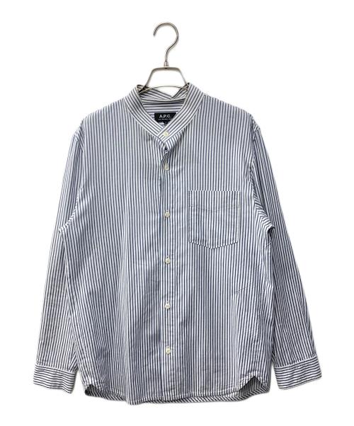 A.P.C.（アーペーセー）A.P.C. (アーペーセー) バンドカラーシャツ ブルー×ホワイト サイズ:Sの古着・服飾アイテム