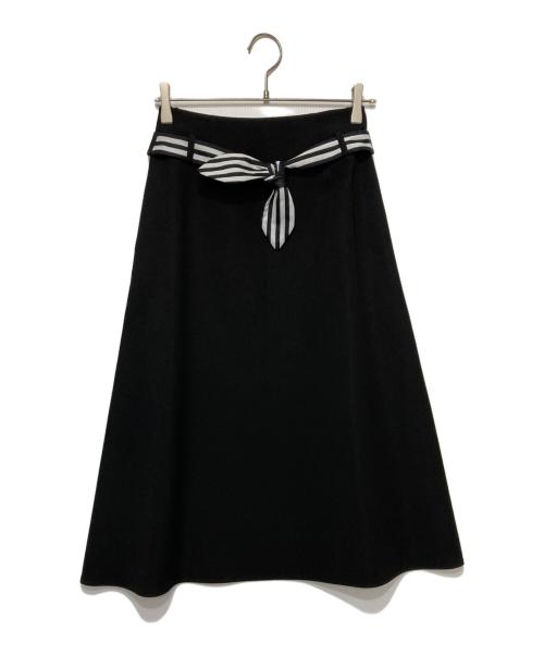 BORDERS at BALCONY（ボーダーズアットバルコニー）BORDERS at BALCONY (ボーダーズアットバルコニー) ストライプリボン ロングスカート ブラック サイズ:36の古着・服飾アイテム