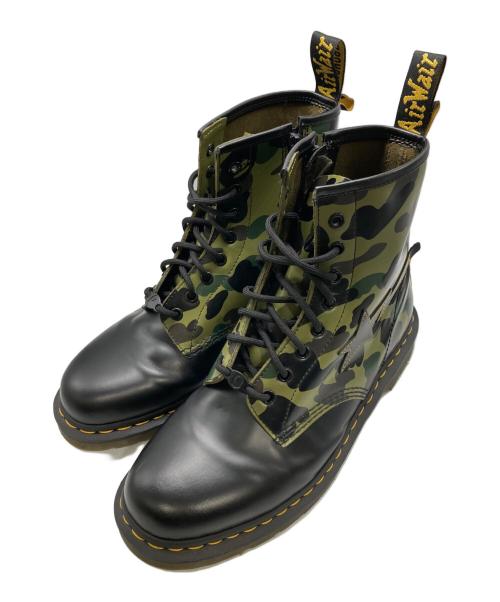 Dr.Martens（ドクターマーチン）Dr.Martens (ドクターマーチン) A BATHING APE (ア ベイシング エイプ) 1460 Zipコラボブーツ ブラック×グリーン サイズ:UK 9の古着・服飾アイテム