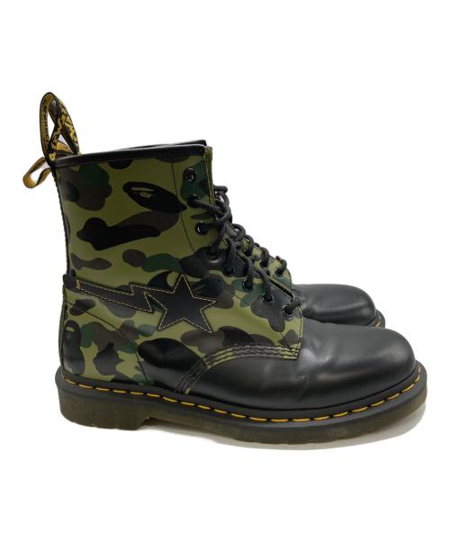Dr.Martens（ドクターマーチン）Dr.Martens (ドクターマーチン) A BATHING APE (ア ベイシング エイプ) 1460 Zipコラボブーツ ブラック×グリーン サイズ:UK 9の古着・服飾アイテム