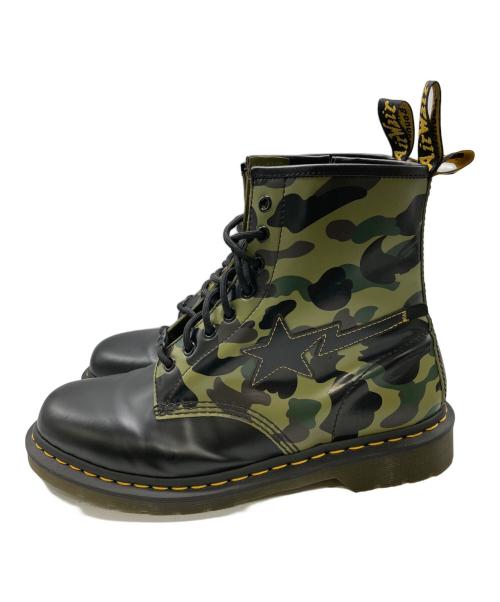 Dr.Martens（ドクターマーチン）Dr.Martens (ドクターマーチン) A BATHING APE (ア ベイシング エイプ) 1460 Zipコラボブーツ ブラック×グリーン サイズ:UK 9の古着・服飾アイテム