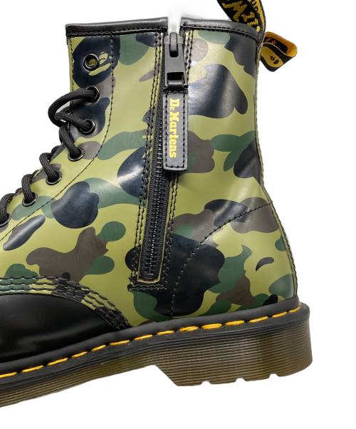 Dr.Martens（ドクターマーチン）Dr.Martens (ドクターマーチン) A BATHING APE (ア ベイシング エイプ) 1460 Zipコラボブーツ ブラック×グリーン サイズ:UK 9の古着・服飾アイテム
