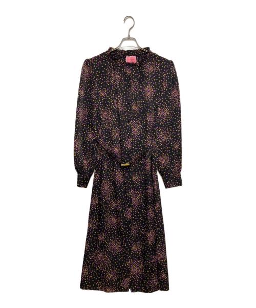 Kate Spade（ケイトスペード）Kate Spade (ケイトスペード) ギャザーネックマルチドットワンピース ブラックの古着・服飾アイテム