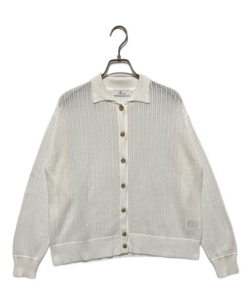 L'EQUIPE（レキップ）L'EQUIPE (レキップ) 透かしレース柄ニットカーディガン ホワイト サイズ:38の古着・服飾アイテム