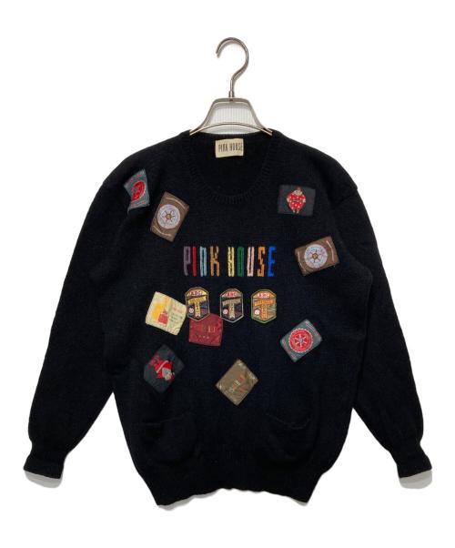 PINK HOUSE（ピンクハウス）PINK HOUSE (ピンクハウス) パッチロゴニット ブラック サイズ:36の古着・服飾アイテム