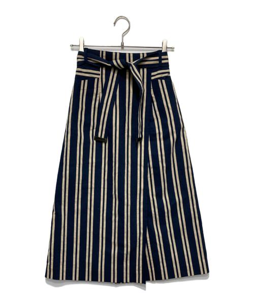 GEORGES RECH（ジョルジュレッシュ）GEORGES RECH (ジョルジュレッシュ) コットンリネンストライプナロースカート ネイビー サイズ:36の古着・服飾アイテム