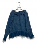 Samansa Mos2×kazumiサマンサモスモス×カズミ）の古着「リネンブレンドフリルカラーブラウス」｜インディゴ
