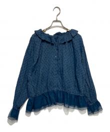 Samansa Mos2×kazumi（サマンサモスモス×カズミ）の古着「リネンブレンドフリルカラーブラウス」｜インディゴ