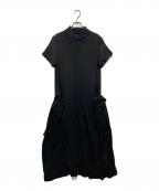 Y'sワイズ）の古着「異素材切替リボンポケットワンピース」｜ブラック