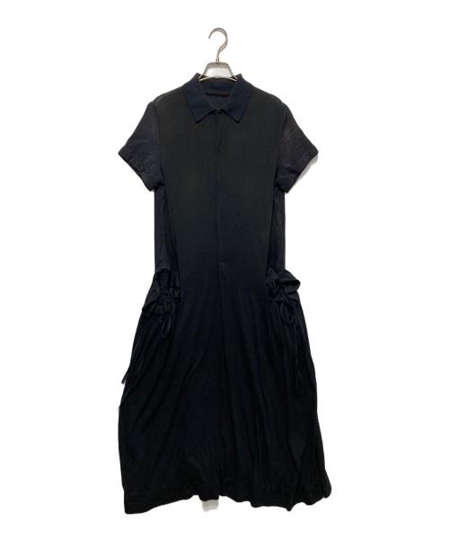 Y's（ワイズ）Y's (ワイズ) 異素材切替リボンポケットワンピース ブラック サイズ:2の古着・服飾アイテム