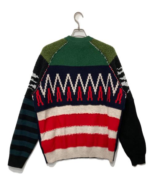 DIESEL（ディーゼル）DIESEL (ディーゼル) patchwork wool blend pullover グリーン サイズ:Lの古着・服飾アイテム