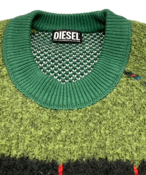 DIESEL（ディーゼル）DIESEL (ディーゼル) patchwork wool blend pullover グリーン サイズ:Lの古着・服飾アイテム