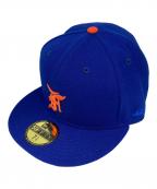 New Era×FOG ESSENTIALSニューエラ×フィアオブゴッド エッセンシャル）の古着「Fロゴ刺繍キャップ」｜ブルー×オレンジ