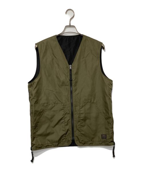 TAION（タイオン）TAION (タイオン) ノンダウン ミリタリー リバーシブル Vネック ベスト ブラック×オリーブ サイズ:XLの古着・服飾アイテム