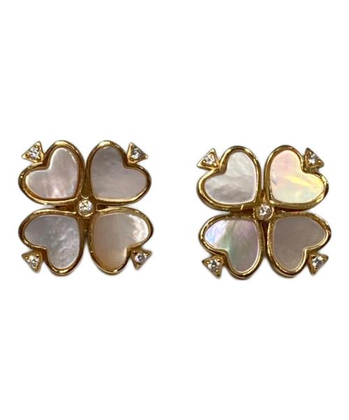 Kate Spade（ケイトスペード）Kate Spade (ケイトスペード) シェルクローバーモチーフピアス ホワイト×ゴールドの古着・服飾アイテム