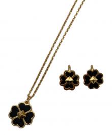 Kate Spade（ケイトスペード）の古着「クローバーモチーフネックレス・イヤリングセット」｜ブラック×ゴールド