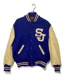 skookum（スクーカム）の古着「袖レザーワッペンスタジャン」｜ブルー×ベージュ