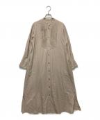 23区ニジュウサンク）の古着「ウールストレッチツイルピンタックワンピース」｜ベージュ