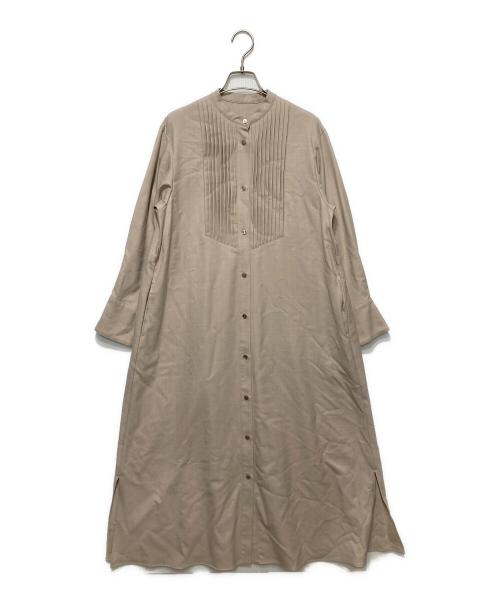 23区（ニジュウサンク）23区 (ニジュウサンク) ウールストレッチツイルピンタックワンピース ベージュ サイズ:38の古着・服飾アイテム