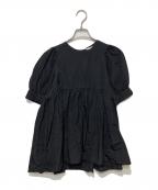 YORIヨリ）の古着「ショートパフギャザーブラウス」｜ブラック