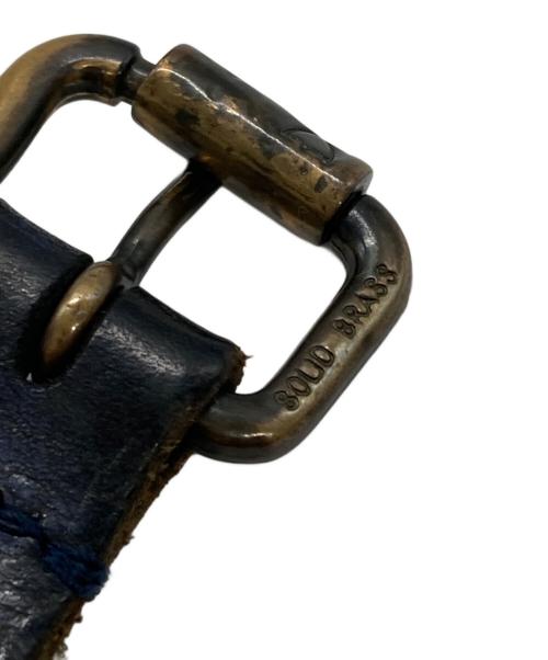 htc（エイチティーシー）htc (エイチティーシー) 3ラインスタッズレザーベルト ネイビー サイズ:85/34の古着・服飾アイテム