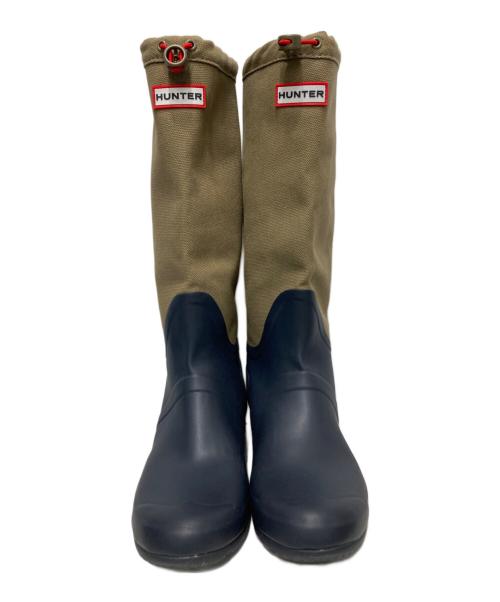 HUNTER（ハンター）HUNTER (ハンター) ロングレインブーツ カーキ×ネイビー サイズ:UK 9の古着・服飾アイテム