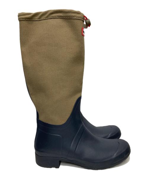 HUNTER（ハンター）HUNTER (ハンター) ロングレインブーツ カーキ×ネイビー サイズ:UK 9の古着・服飾アイテム