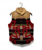 RockyMountainFeatherBedロッキーマウンテンフェザーベッド）の古着「ネイティブ柄ダウンベスト」｜レッド×ベージュ