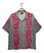 stussyステューシー）の古着「HAWAIIAN PATTERN SS SHIRT」｜グレー×レッド