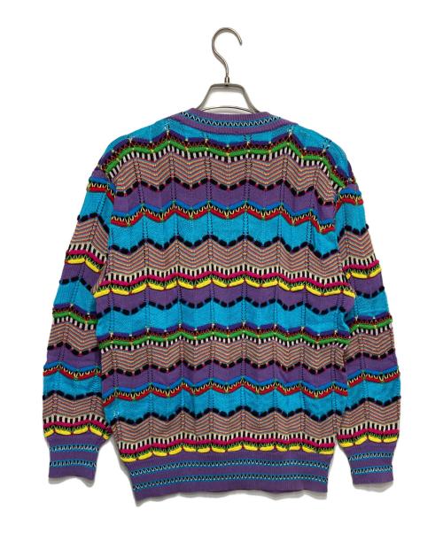 ficce YOSHIYUKI KONISHI（フィッチェ ヨシユキ コニシ）ficce YOSHIYUKI KONISHI (フィッチェ ヨシユキ コニシ) 総柄ハンドニット パープル×マルチカラー サイズ:Ｍの古着・服飾アイテム