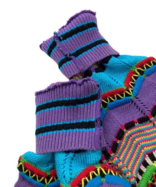 ficce YOSHIYUKI KONISHI（フィッチェ ヨシユキ コニシ）ficce YOSHIYUKI KONISHI (フィッチェ ヨシユキ コニシ) 総柄ハンドニット パープル×マルチカラー サイズ:Ｍの古着・服飾アイテム