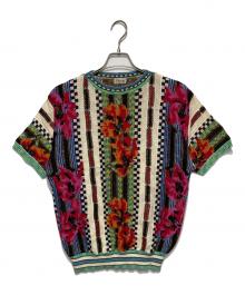 ficce YOSHIYUKI KONISHI（フィッチェ ヨシユキ コニシ）の古着「半袖ハンドニット」｜ホワイト×マルチカラー