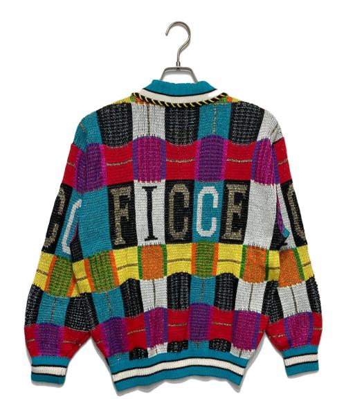 ficce YOSHIYUKI KONISHI（フィッチェ ヨシユキ コニシ）ficce YOSHIYUKI KONISHI (フィッチェ ヨシユキ コニシ) 襟付き総柄ニット ブルー サイズ:Ｍの古着・服飾アイテム