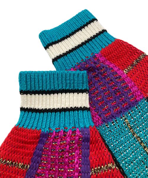 ficce YOSHIYUKI KONISHI（フィッチェ ヨシユキ コニシ）ficce YOSHIYUKI KONISHI (フィッチェ ヨシユキ コニシ) 襟付き総柄ニット ブルー サイズ:Ｍの古着・服飾アイテム