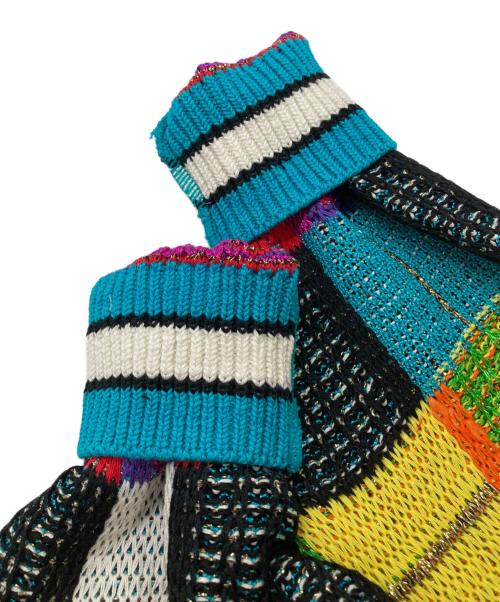 ficce YOSHIYUKI KONISHI（フィッチェ ヨシユキ コニシ）ficce YOSHIYUKI KONISHI (フィッチェ ヨシユキ コニシ) 襟付き総柄ニット ブルー サイズ:Ｍの古着・服飾アイテム