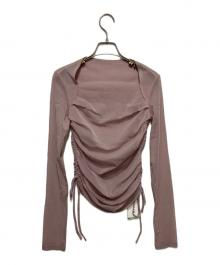 FRAY ID（フレイ アイディー）の古着「スクエアネックドレープチュールトップス」｜ピンク