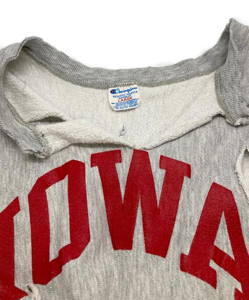 Champion（チャンピオン）Champion (チャンピオン) ダメージ加工リバースウィーブスウェット ライトグレー サイズ:LARGEの古着・服飾アイテム