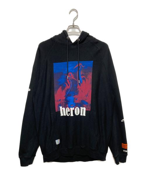 HERON PRESTON（ヘロンプレストン）HERON PRESTON (ヘロンプレストン) プリントプルオーバーフーディ ブラック サイズ:Ｍの古着・服飾アイテム
