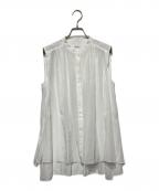 SALON adam et rope'サロンアダムエロペ）の古着「ノースリーブギャザーフレアーブラウス」｜ホワイト