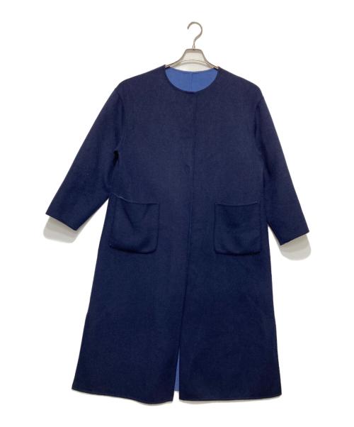 JOURNAL STANDARD relume（ジャーナルスタンダード レリューム）JOURNAL STANDARD relume (ジャーナルスタンダード レリューム) リバーシブルノーカラーウールコート ネイビー×ブルー サイズ:38の古着・服飾アイテム
