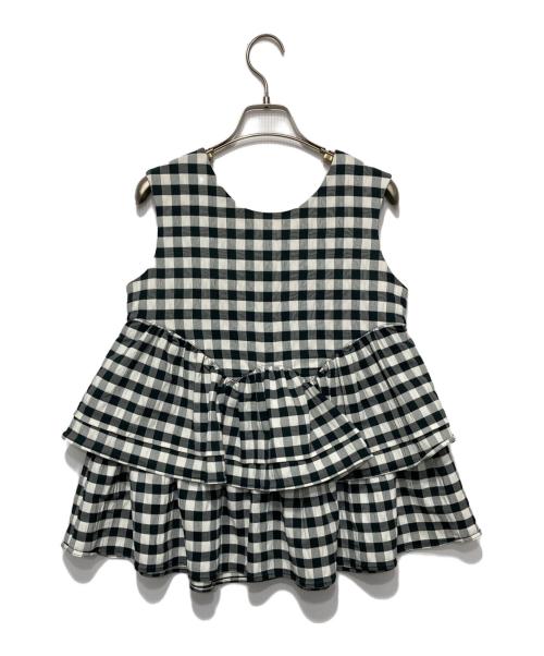 anuans（アニュアンス）anuans (アニュアンス) プレイドダブルフリルブラウス ホワイト×ブラック サイズ:Fの古着・服飾アイテム