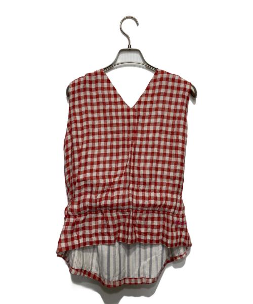 Pate a chou（パトアシュ）pate a chou (パトアシュ) インドリネン二重織のフリルキャミソール レッド サイズ:なしの古着・服飾アイテム