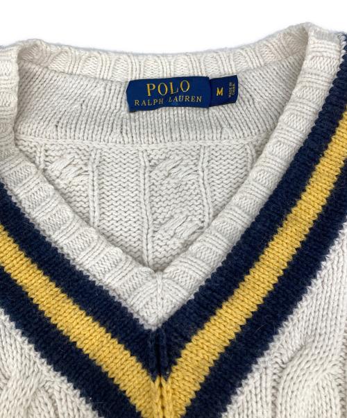 POLO RALPH LAUREN（ポロ・ラルフローレン）POLO RALPH LAUREN (ポロ・ラルフローレン) カシミヤブレンドクリケットニット ホワイト サイズ:Mの古着・服飾アイテム