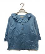 MARGARET HOWELLマーガレットハウエル）の古着「フリルカラーブラウス」｜スカイブルー