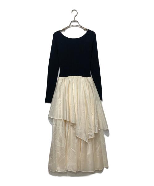 FRAY ID（フレイ アイディー）FRAY ID (フレイ アイディー) ニットドッキングワンピース ブラック×ベージュ サイズ:Mの古着・服飾アイテム