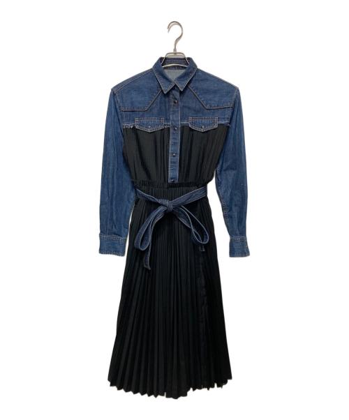 sacai（サカイ）sacai (サカイ) ドッキングギャザー ロングワンピース インディゴ×ブラック サイズ:1の古着・服飾アイテム