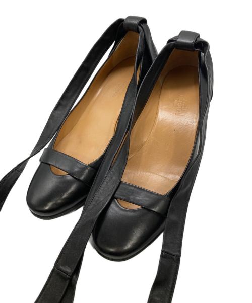 HERMES（エルメス）HERMES (エルメス) レザーリボンパンプス ブラック サイズ:サイズ刻印が消えている為不明（採寸値参照）の古着・服飾アイテム