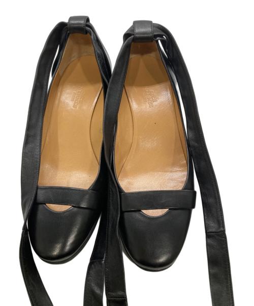 HERMES（エルメス）HERMES (エルメス) レザーリボンパンプス ブラック サイズ:サイズ刻印が消えている為不明（採寸値参照）の古着・服飾アイテム