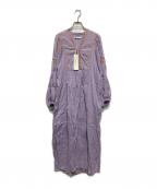 ne quittez pasヌキテパ）の古着「Cotton Gauze Leaf Embroidery Yoke Dress」｜パープル