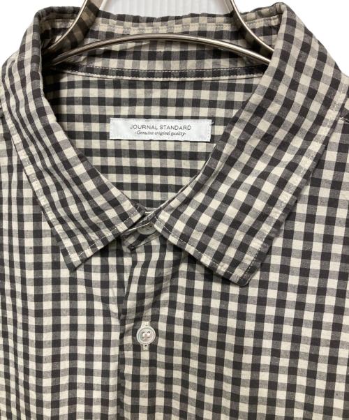 JOURNAL STANDARD（ジャーナルスタンダード）JOURNAL STANDARD (ジャーナルスタンダード) ミニ チェック クロップド 半袖 シャツ ブラック×ベージュ サイズ:Lの古着・服飾アイテム